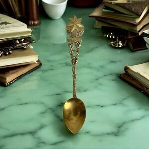Vintage Souvenir Spoon Collectible Israel Bethlehem Gold Plated Mini Spoon Gift